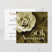 50周年招待状-金ゴールドバラ 招待状 (正面/裏面)