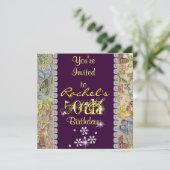 50周年招待状 黄色と紫 女性の誕生日 招待状 (スタンド正面)