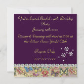 50周年招待状 黄色と紫 女性の誕生日 招待状 (裏面)