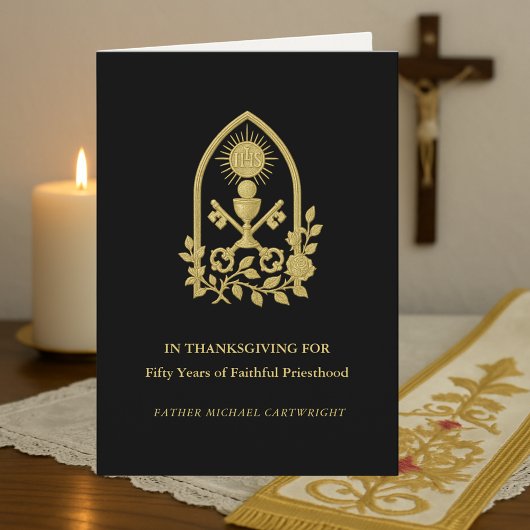 50周年祭司記念カード IHS、鍵、聖杯 カード