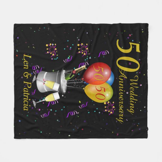 50周年結婚お祝いパーソナライズされた フリースブランケット (正面(横))