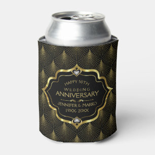 50周年結婚と金ゴールドアールデコパターン 缶クーラー
