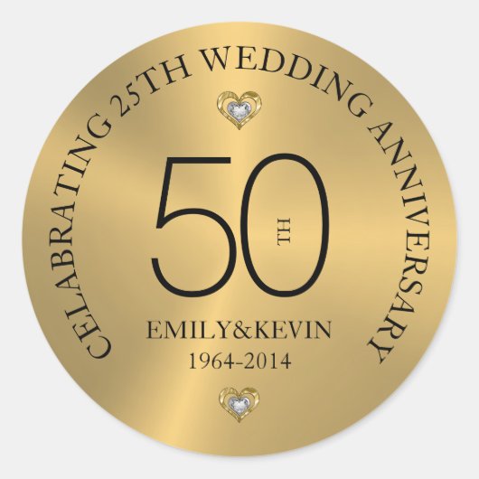 50周年結婚と金ゴールドデザイン ラウンドシール (正面)