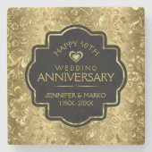 50周年結婚と金ゴールドフローラの低下 ストーンコースター (正面)