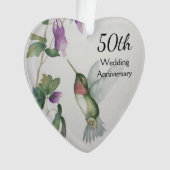50周年結婚の愛らしい鳥の花のハート オーナメント (正面)