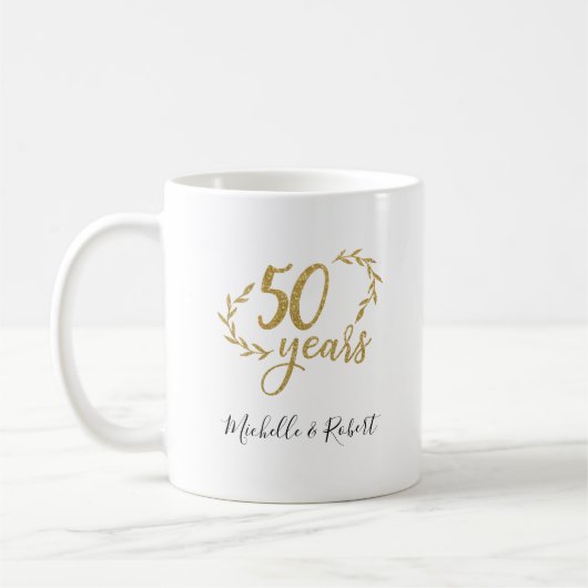50周年結婚の贈り物金ゴールドグリッター コーヒーマグカップ (左)