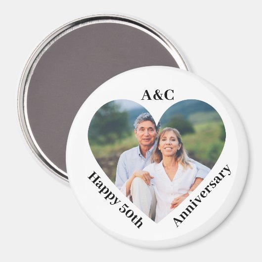 50周年結婚カップル記念ハート写真 マグネット (正面/裏面)