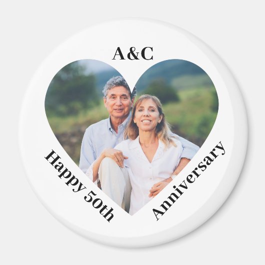 50周年結婚カップル記念ハート写真 マグネット (正面)