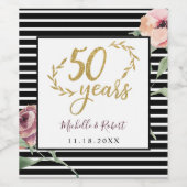 50周年結婚グリッター水彩バラ ワインラベル (シングルラベル)