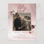 50周年結婚バラ金ゴールドグリッター請求書 ポストカード (正面)