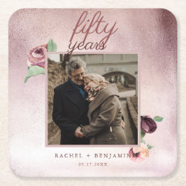 50周年結婚バラ金ゴールドグリッター スクエアペーパーコースター