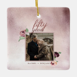 50周年結婚バラ金ゴールドグリッター セラミックオーナメント