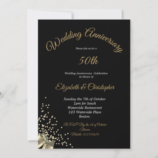 50周年結婚ブラック金ゴールドシックエレガント 招待状 (裏面)