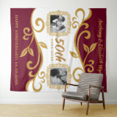 50周年結婚写真を追加する赤金ゴールド タペストリー (インサイチュ(横))