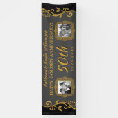 50周年結婚写真を追加金ゴールドグレー 横断幕 (縦)