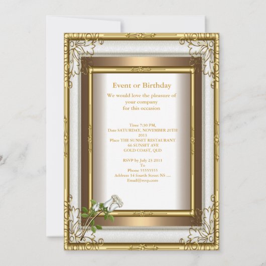 50周年結婚式 白い薔薇 ゴールド エレガント2 招待状 (裏面)