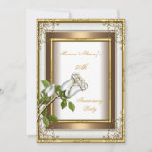 50周年結婚式 白い薔薇 ゴールド エレガント 2 招待状 (正面)