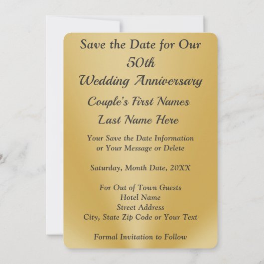 50周年結婚日付カードを保存 招待状 (裏面)