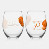 50周年結婚桃のカスタマイズバラ贈り物 ステムなしワイングラス (裏面)