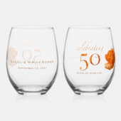 50周年結婚桃のカスタマイズバラ贈り物 ステムなしワイングラス (裏面)