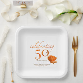 50周年結婚桃エレガントバラ名 ペーパープレート