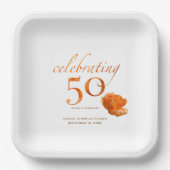 50周年結婚桃エレガントバラ名 ペーパープレート (正面)