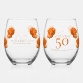 50周年結婚桃バラ名ギフト ステムなしワイングラス (裏面)