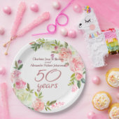 50周年結婚水彩バラ ペーパープレート (パーティー)