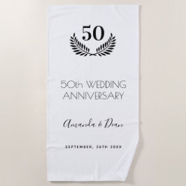 50周年結婚白黒リース ビーチタオル