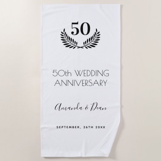 50周年結婚白黒リース ビーチタオル (正面)
