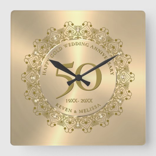 50周年結婚記念ギフト スクエア壁時計 (正面)
