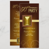 50周年結婚記念パーティー - ゴールドのモノグラム 招待状 (正面/裏面)