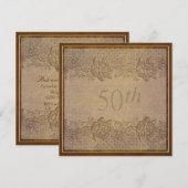 50周年結婚記念パーティー ゴールド フラワールカスタム 招待状 (正面/裏面)