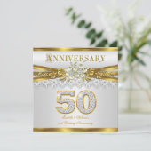 50周年結婚記念パーティー ゴールド ホワイトパール 招待状 (スタンド正面)