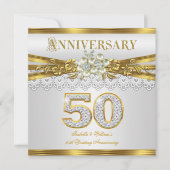 50周年結婚記念パーティー ゴールド ホワイトパール 招待状 (正面)