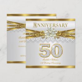 50周年結婚記念パーティー ゴールド ホワイトパール 招待状