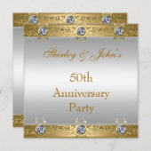 50周年結婚記念パーティー ゴールド ホワイト 招待状 (正面/裏面)