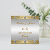 50周年結婚記念パーティー ゴールド ホワイト 招待状 (スタンド正面)