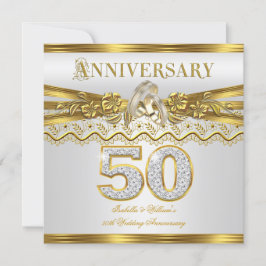 50周年結婚記念パーティー ゴールド リングス ホワイト 招待状