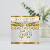 50周年結婚記念パーティー ゴールド リング 白 招待状 (スタンド正面)