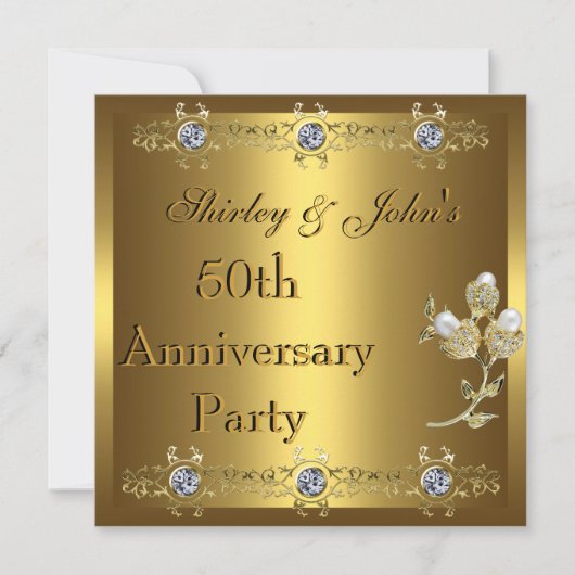 50周年結婚記念パーティー ゴールド 招待状 (正面)