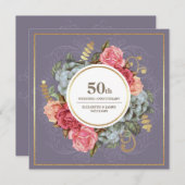 50周年結婚記念パーティー ヴィンテージ フラワー 招待状 (正面/裏面)