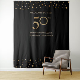 50周年結婚記念写真の背景 ゴールドブラック タペストリー