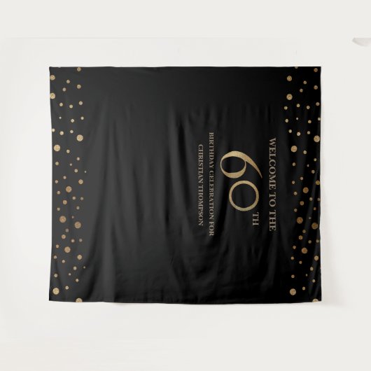 50周年結婚記念写真の背景 ゴールド ブラック タペストリー (正面(横))