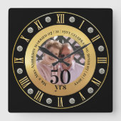 50周年結婚記念写真ギフト ゴールデンジュビリー スクエア壁時計 (正面)