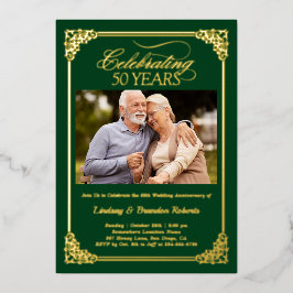 50周年結婚記念写真グリーンゴールド 箔招待状