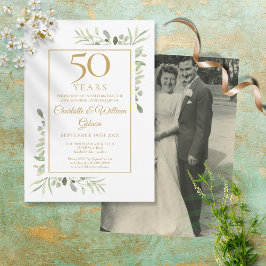 50周年結婚記念写真グリーン・ウォーターカラー 招待状