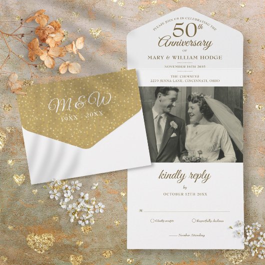 50周年結婚記念写真モノグラム オールインワン招待状