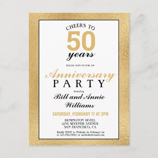 50周年結婚記念日おめでとう 50年を祝おうパーティー ポストカード (正面)