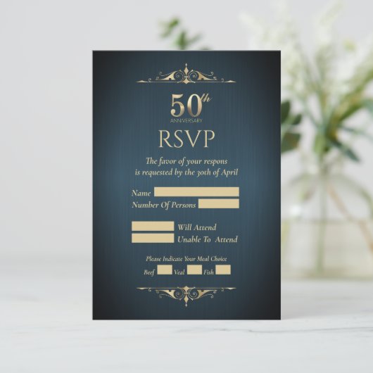 50周年結婚記念日のお祝い返信カード 出欠カード (スタンド正面)